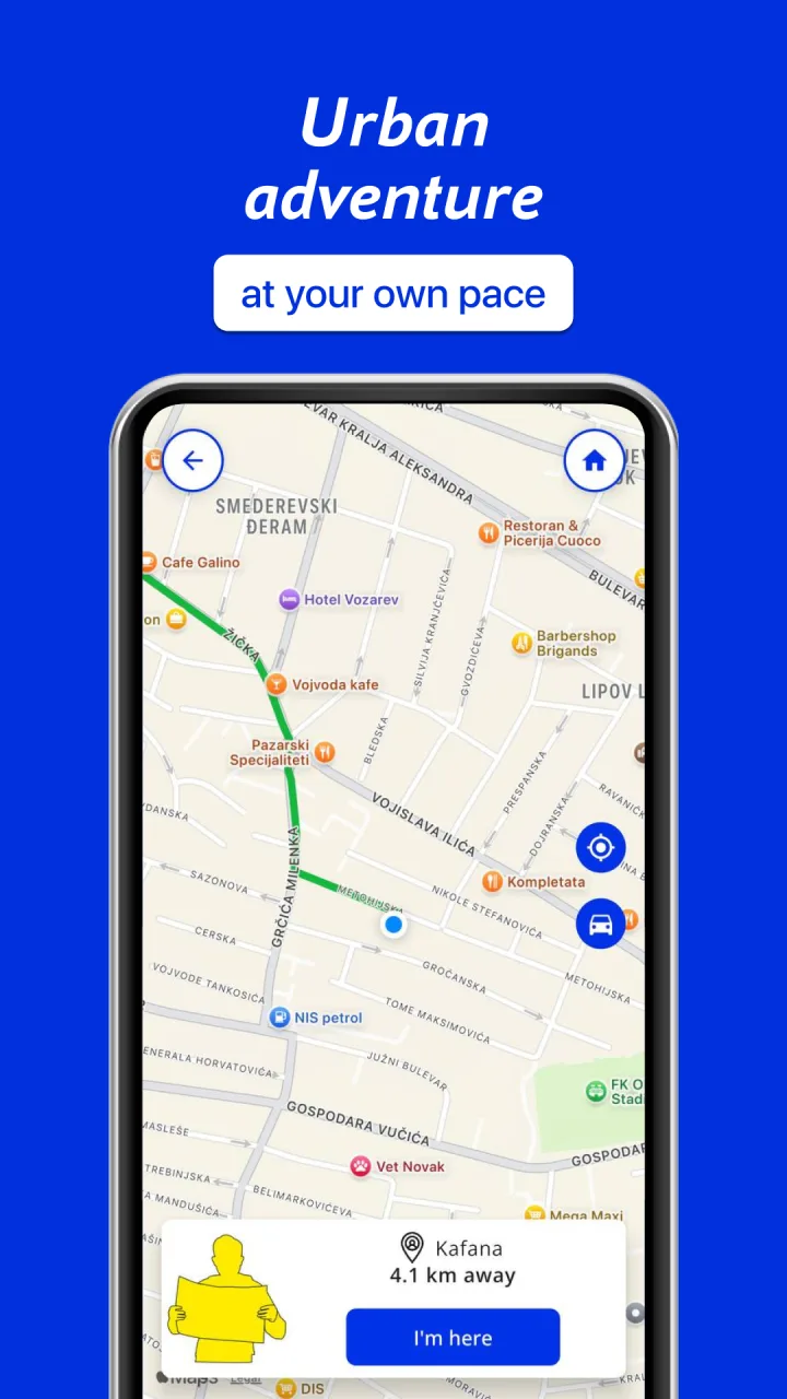Urban adventure at your own pace. The route map with the next stop.