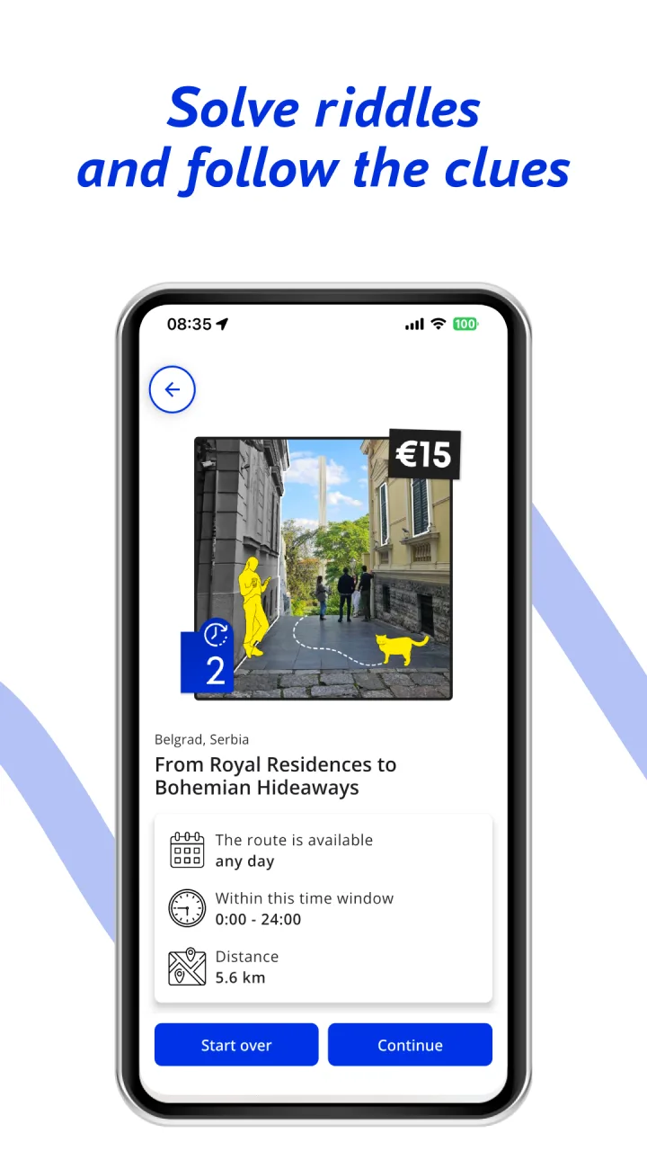 Solve riddles and follow the clues. Route details for From Royal Residences to Bohemian Hideaways: any day, 0:00–24:00, 5.6 km.